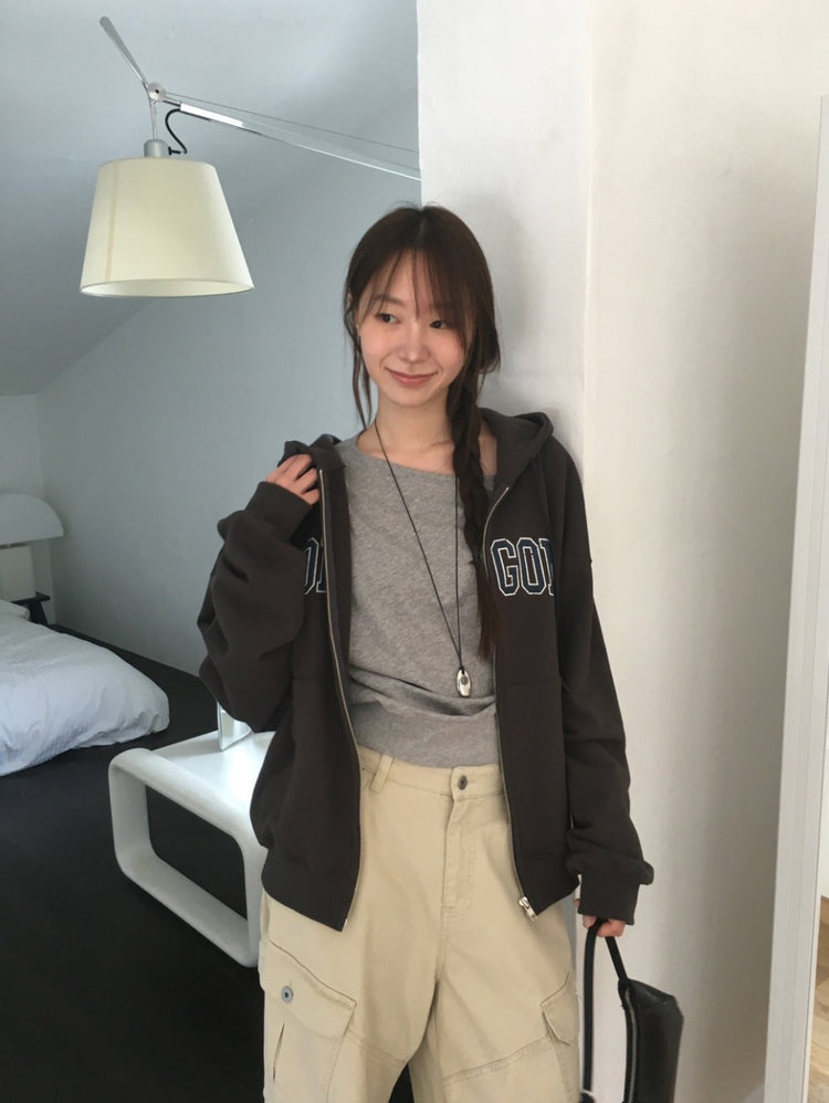 美色做舊字母連帽外套