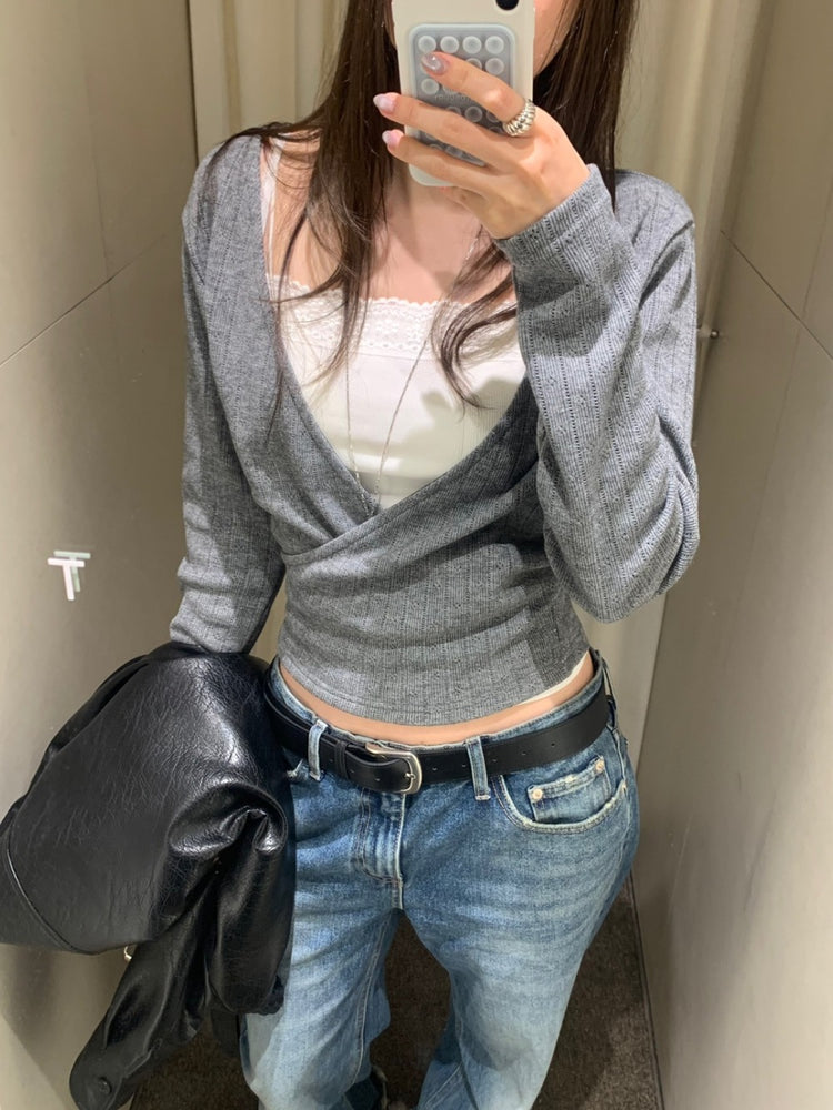暗條紋交疊修身上衣