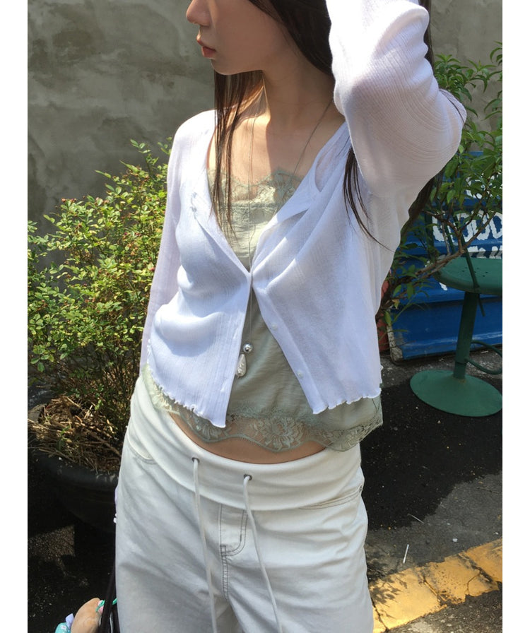春季美色花邊細節排鈕外套