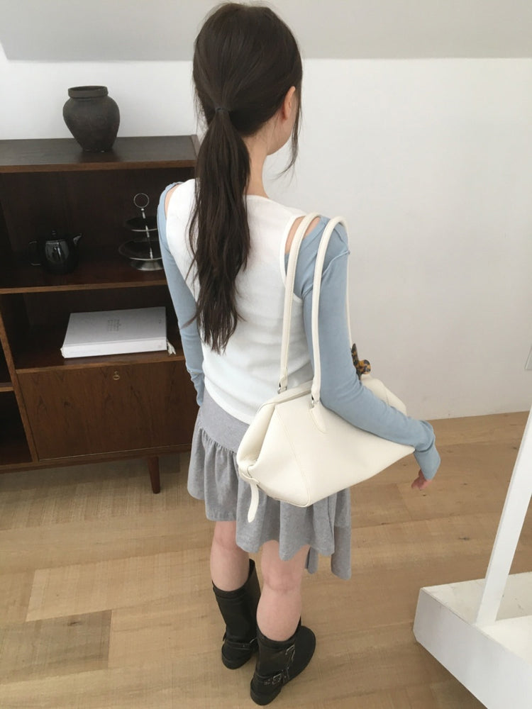 美色船領標籤骨線細節上衣