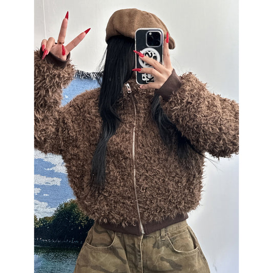 立領毛毛質感修身外套