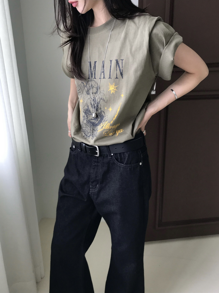 復古印花天使圖案寬鬆上衣