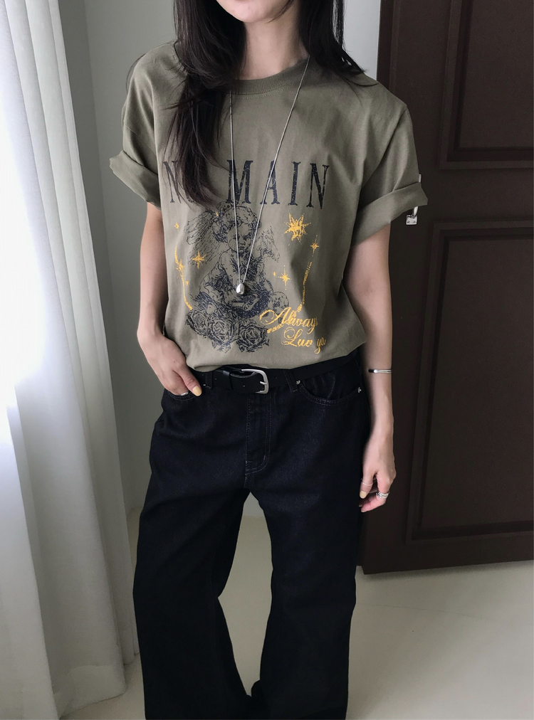 復古印花天使圖案寬鬆上衣