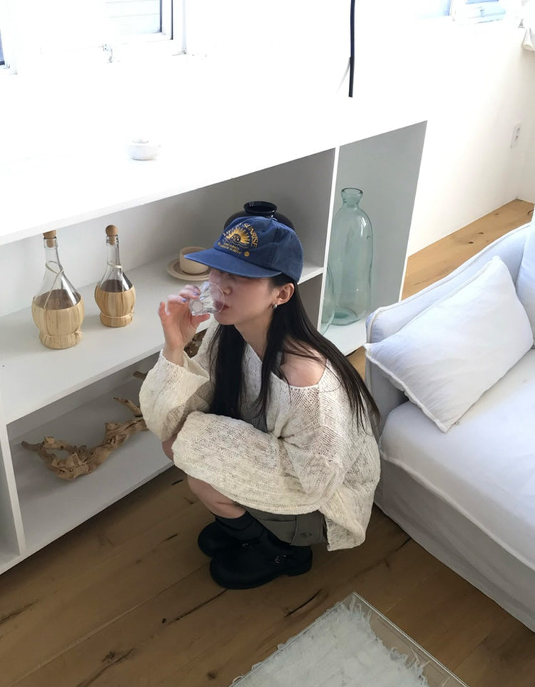 美肩微透紋理針織上衣