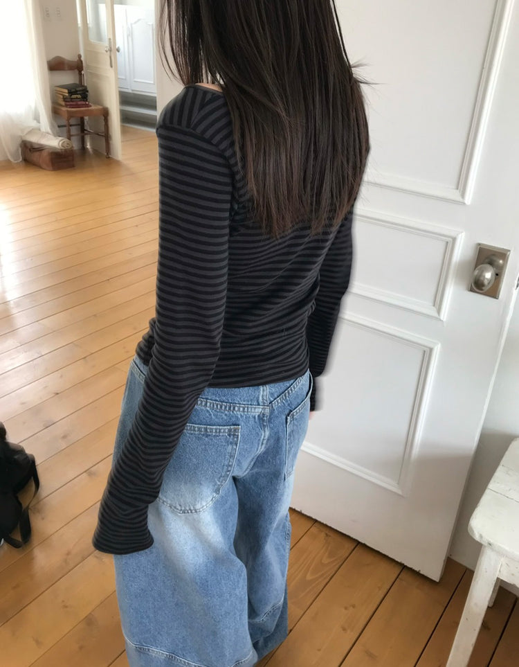 美色條紋撞色上衣