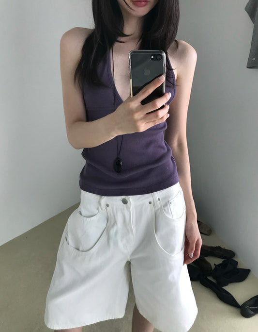 美色深V壓線細節背心