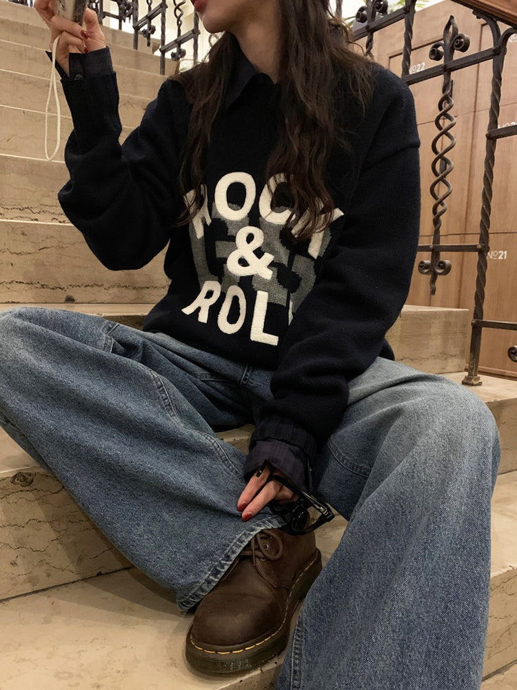 高質字母印花針織毛衣