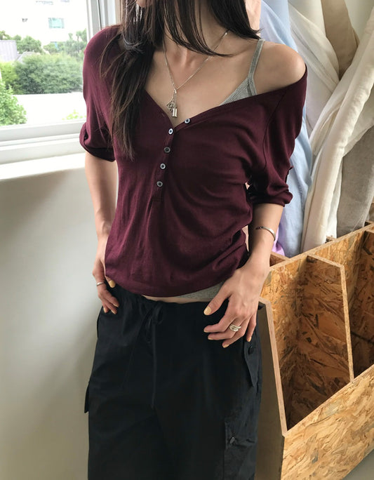 透膚拉克蘭捲袖細節上衣