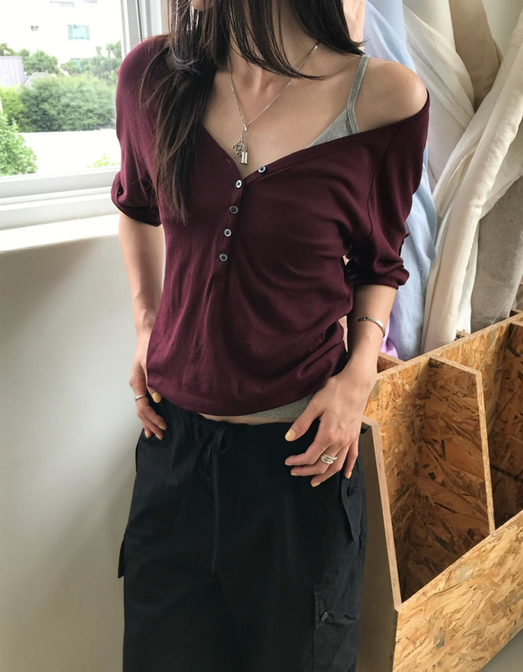 透膚拉克蘭捲袖細節上衣