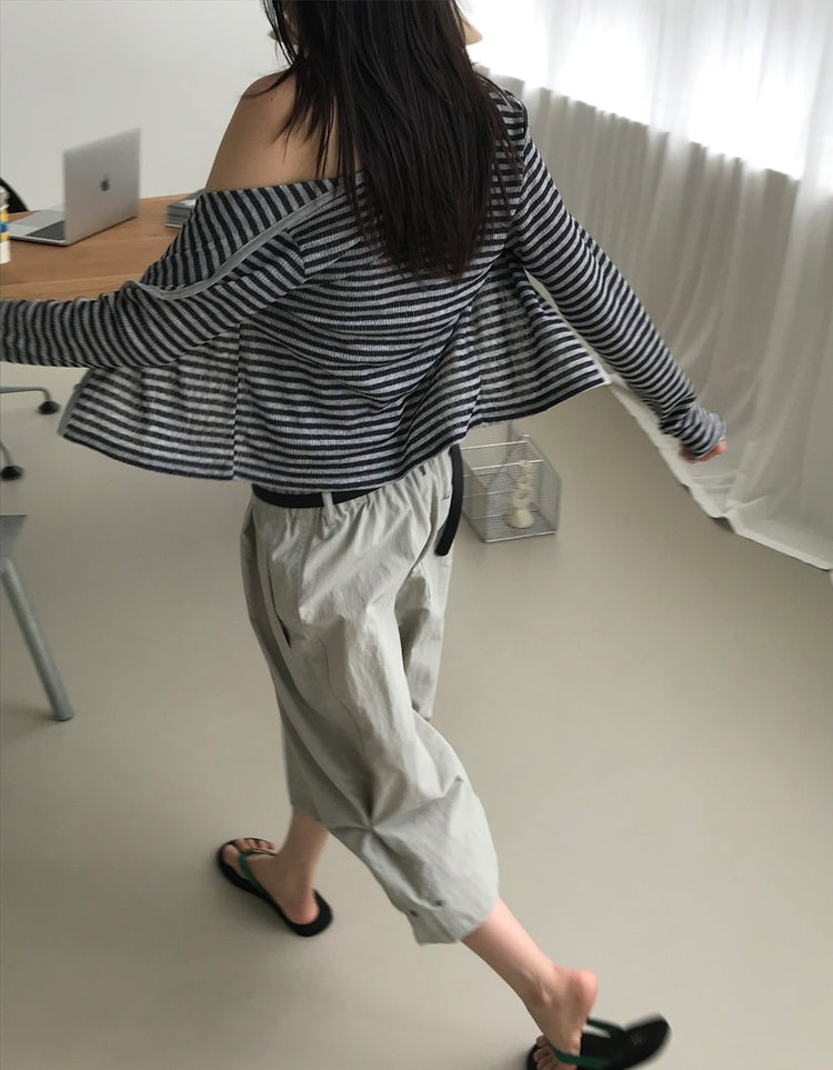 透膚撞色條紋修身外套