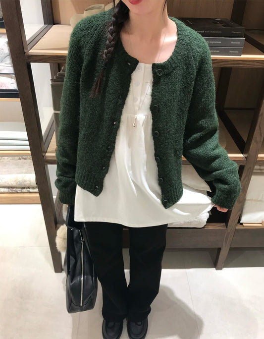 美色粗針排鈕針織外套