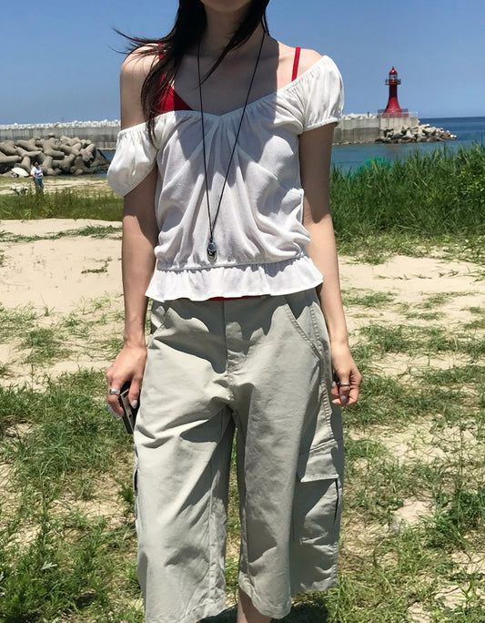 抓皺胸壓線細節修腰上衣