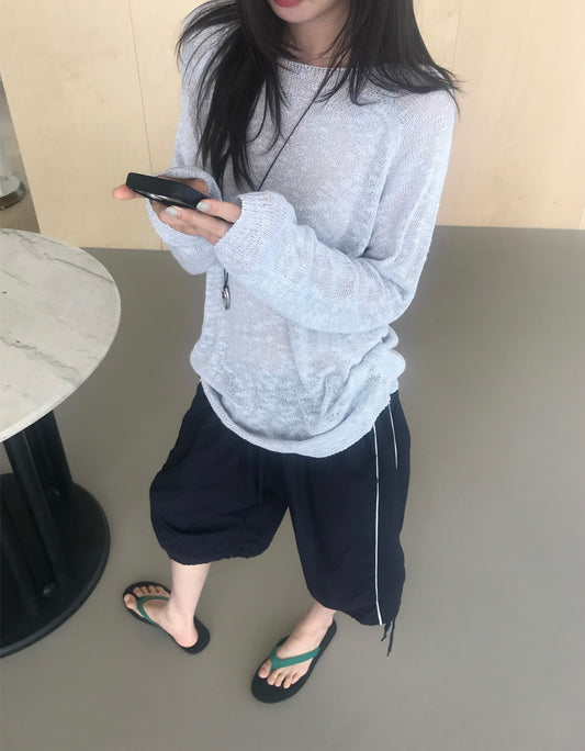 透膚拉克蘭袖針織上衣