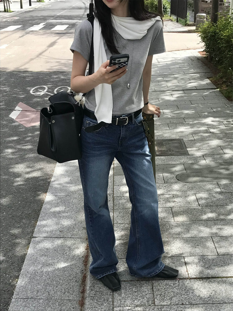 美刷色boot cut低腰牛仔褲