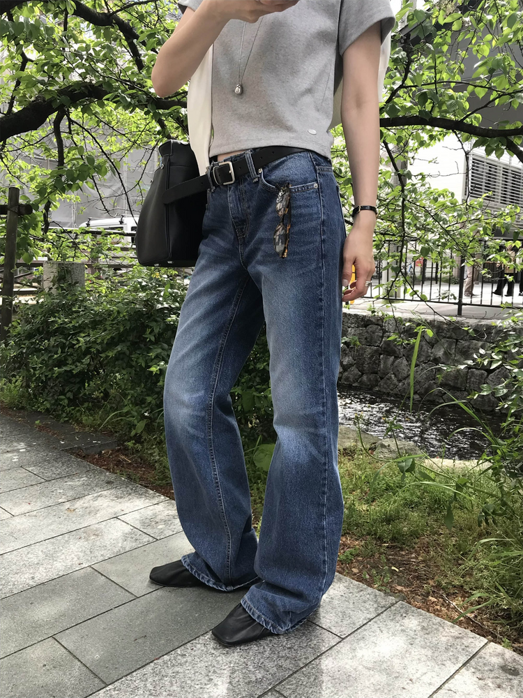 美刷色boot cut低腰牛仔褲