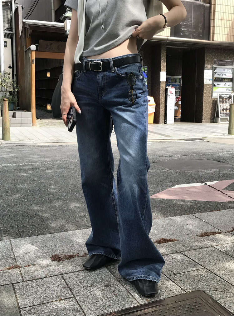美刷色boot cut低腰牛仔褲