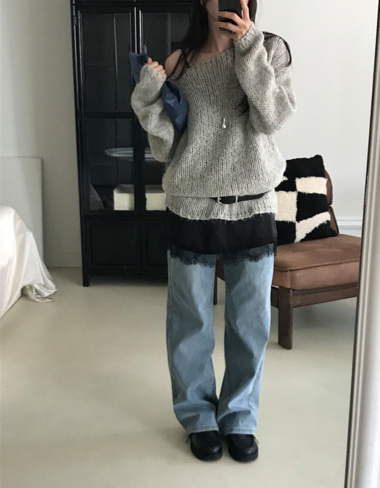 隱形橡筋腰頭直腿內刷毛牛仔褲