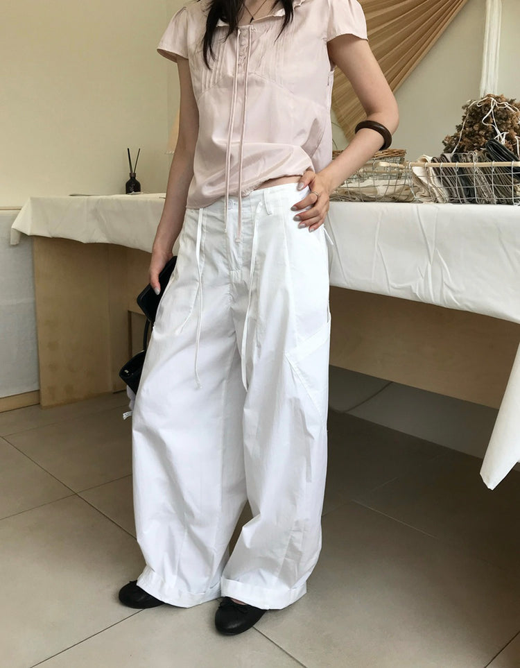 輕薄抽繩口袋寬鬆工裝褲