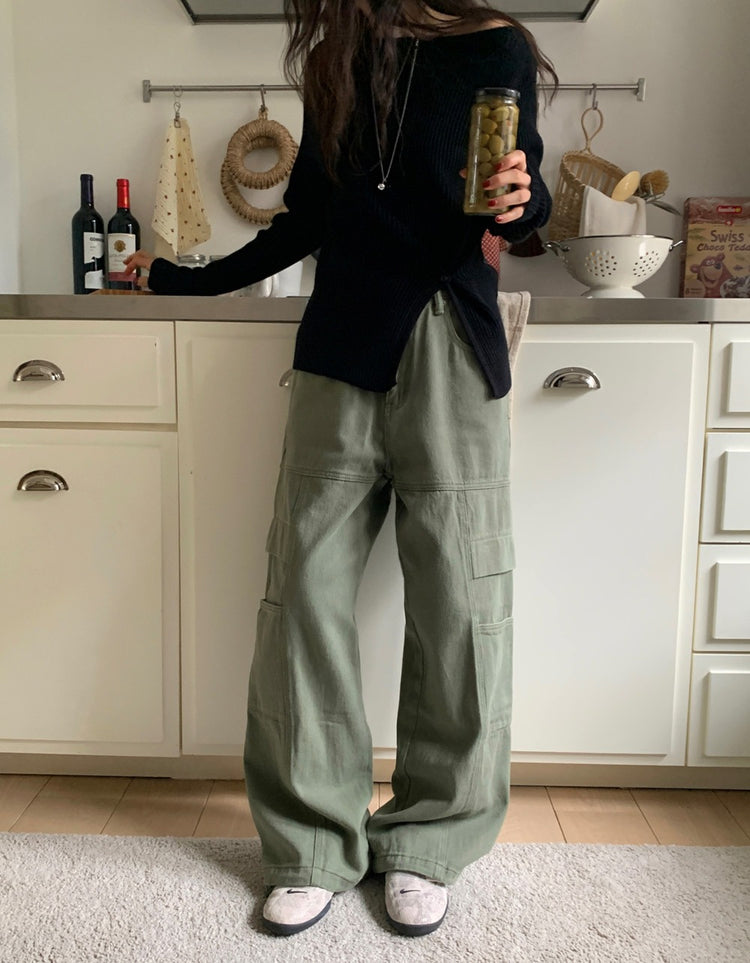 復古美色廓形工裝褲