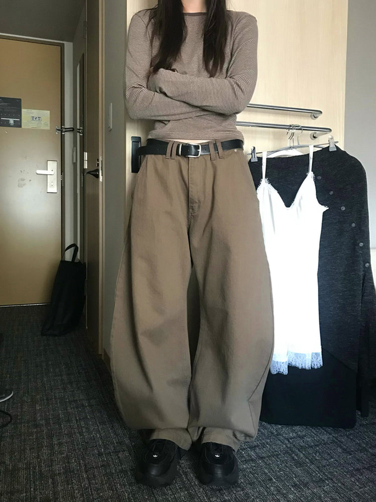 美色雙腰扣細節繭型褲