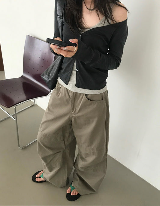 美色寬鬆層次工裝褲