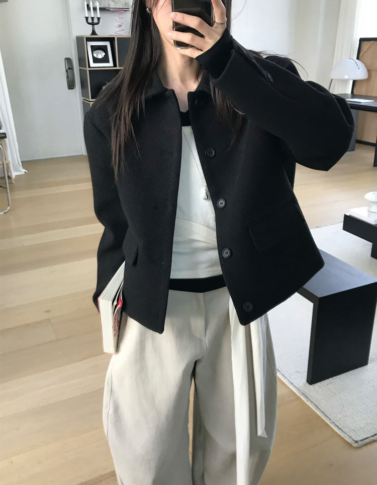 復古紋理翻領排鈕外套