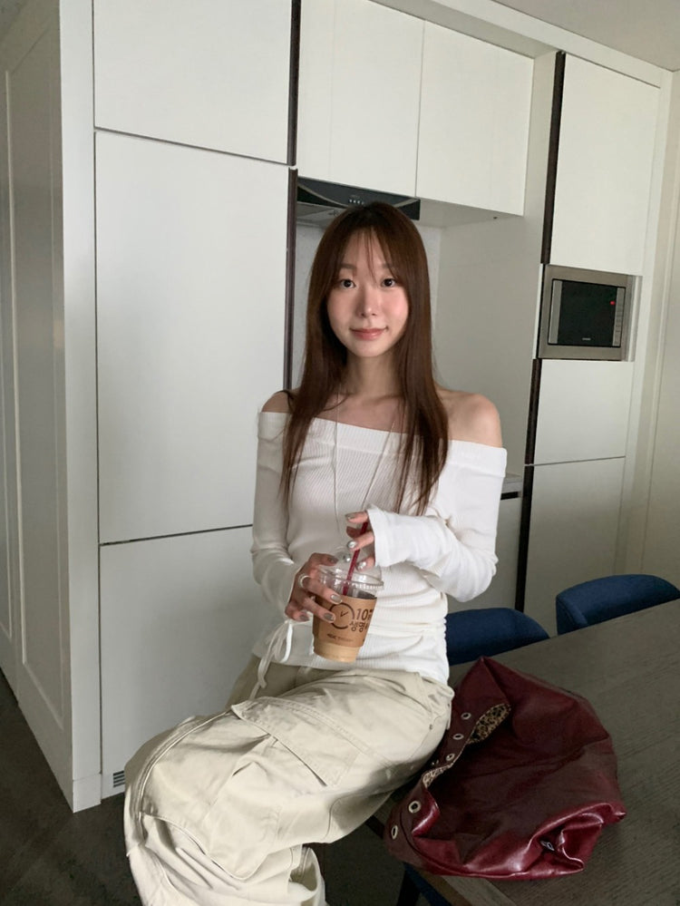 美肩坑紋綁帶修腰上衣