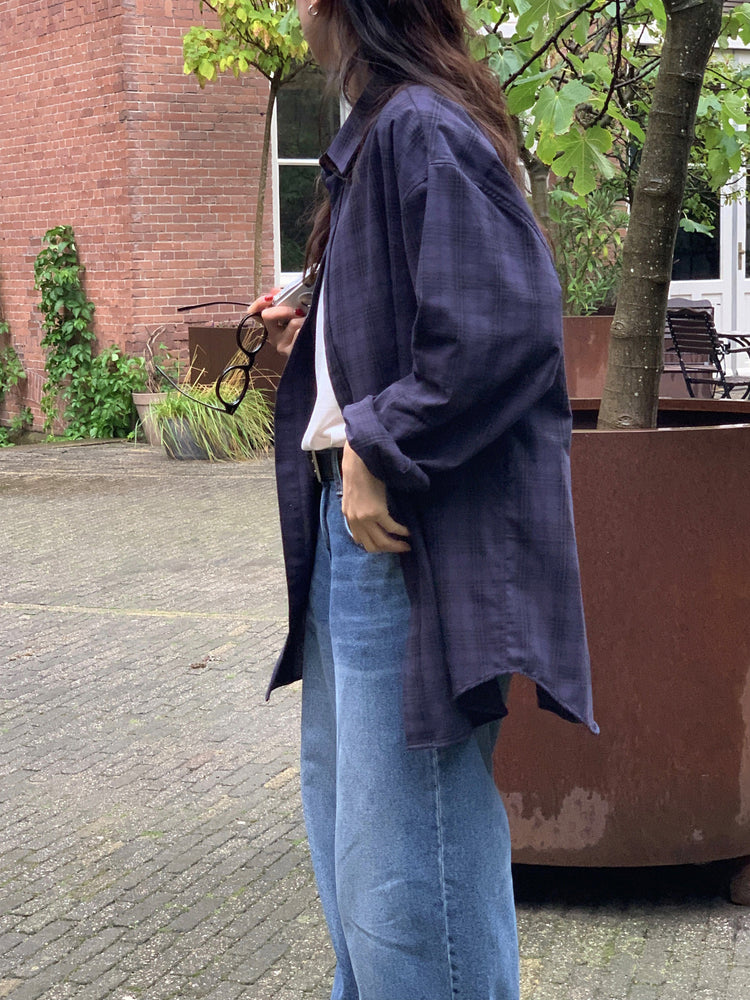 格紋同色系寬鬆襯衫