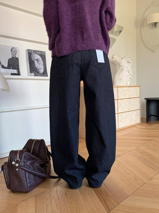 暗條紋細節繭型牛仔褲