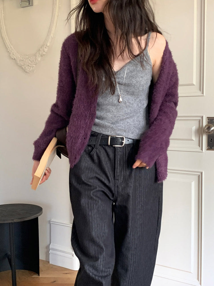 暗條紋細節繭型牛仔褲