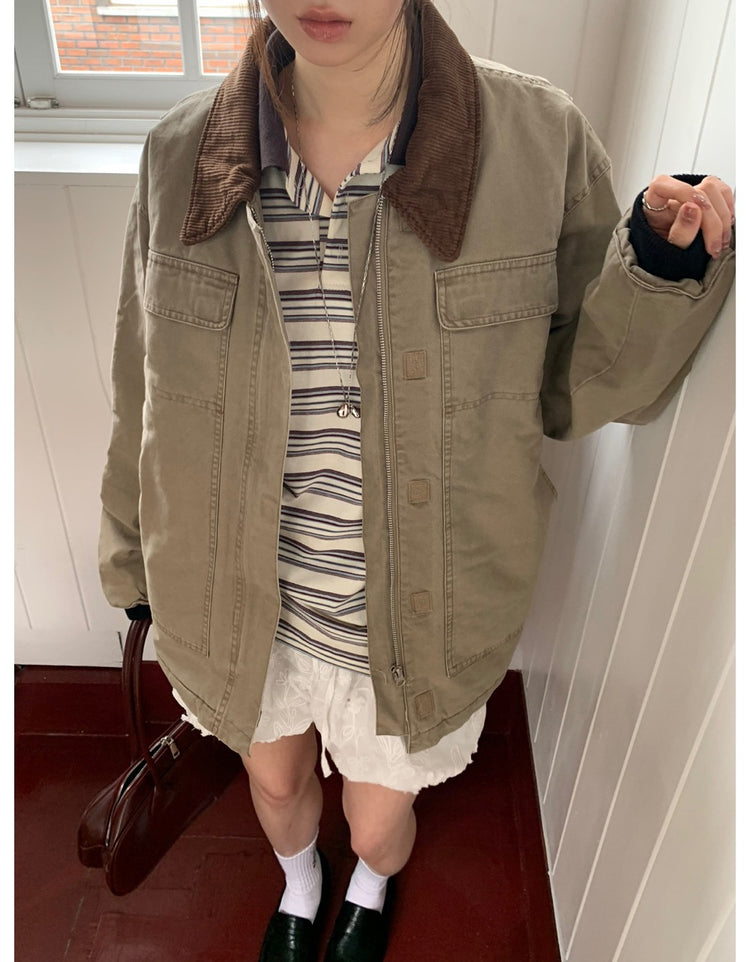 翻領條紋寬鬆上衣