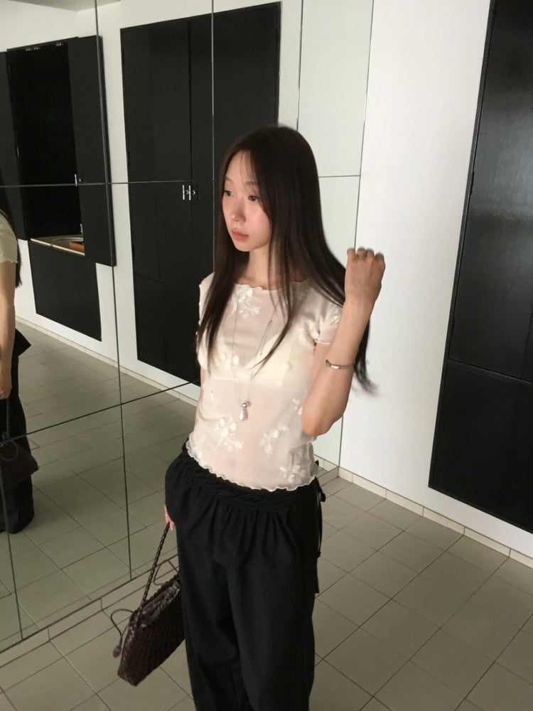 透膚立體花設計感上衣