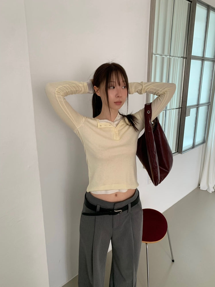 低腰視覺褲耳細節單褶直褲