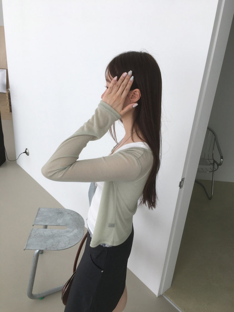 美色透膚雙扣鈕修身外套