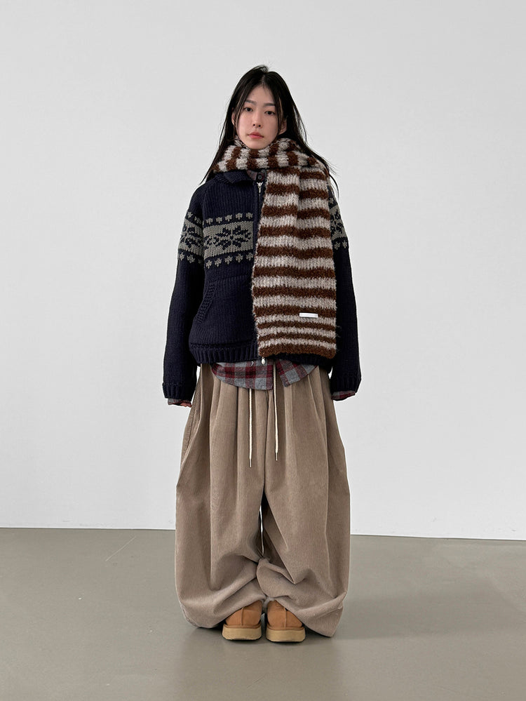 撞色花紋雙拉鏈針織外套