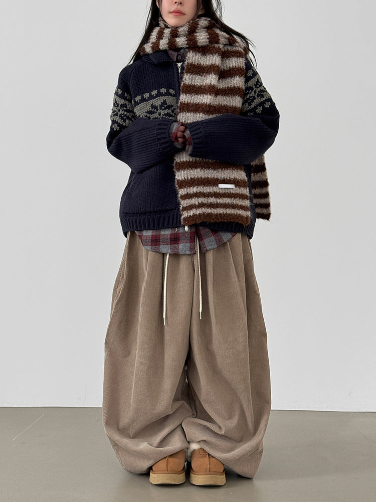 撞色花紋雙拉鏈針織外套