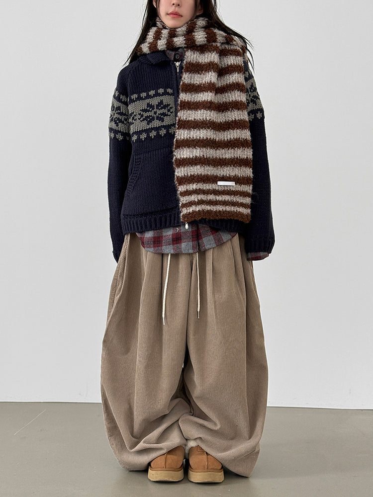 撞色花紋雙拉鏈針織外套