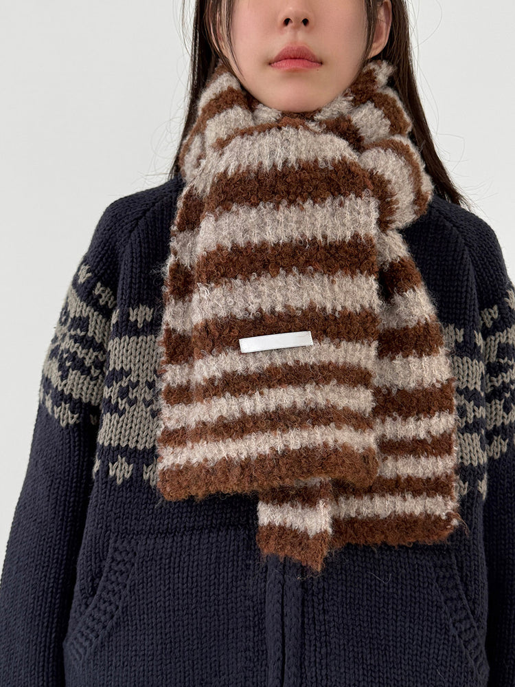 撞色花紋雙拉鏈針織外套