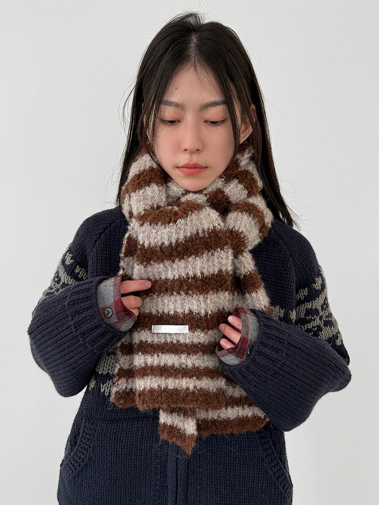 撞色花紋雙拉鏈針織外套