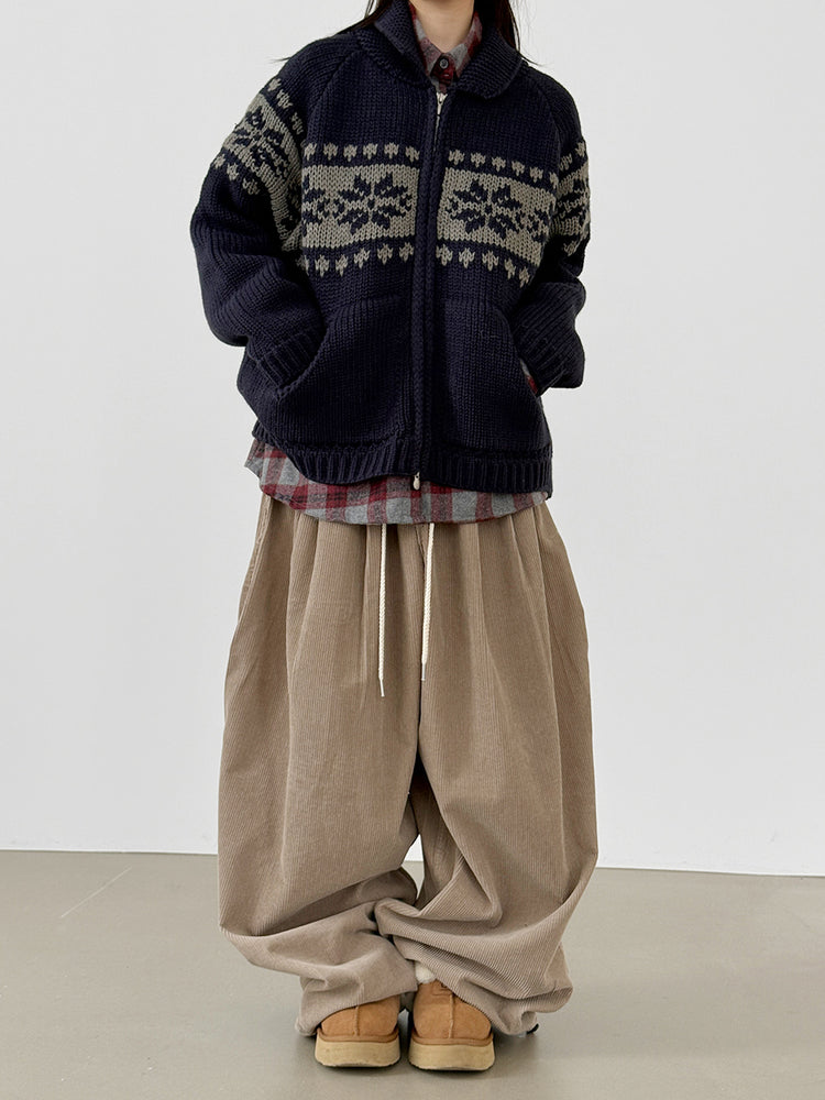 撞色花紋雙拉鏈針織外套