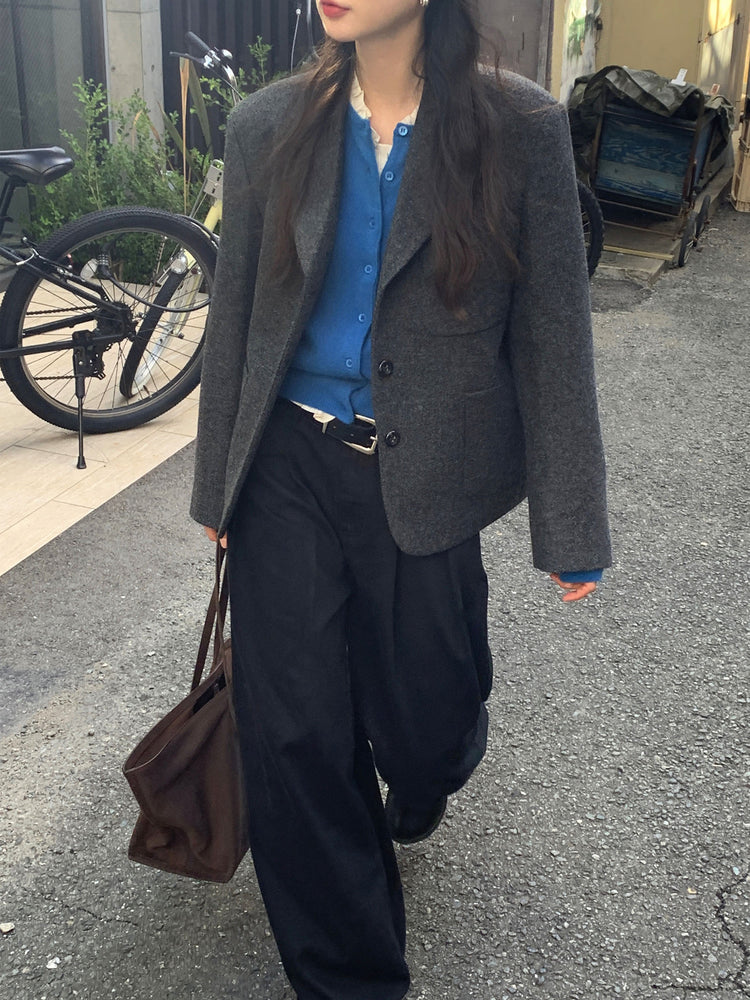 復古美色雙壓褶垂感闊褲(附皮帶)