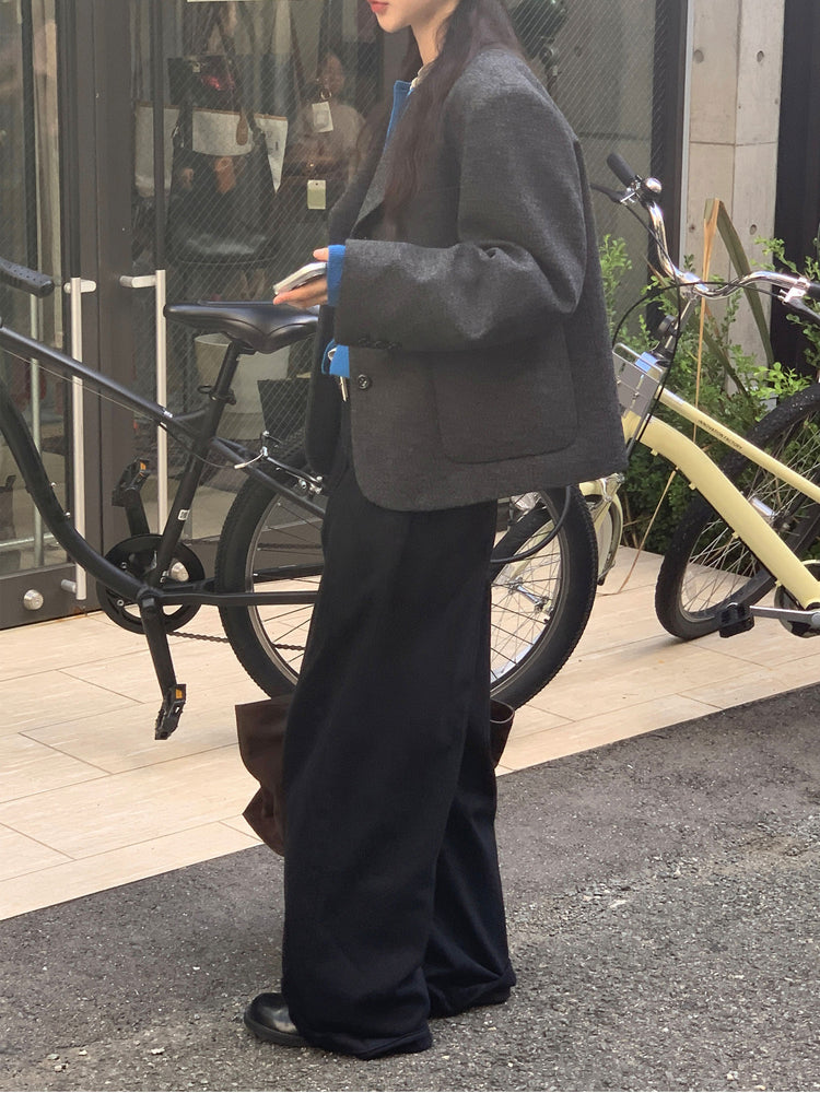 復古美色雙壓褶垂感闊褲(附皮帶)