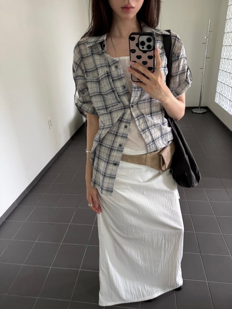 格紋袖扣細節襯衫
