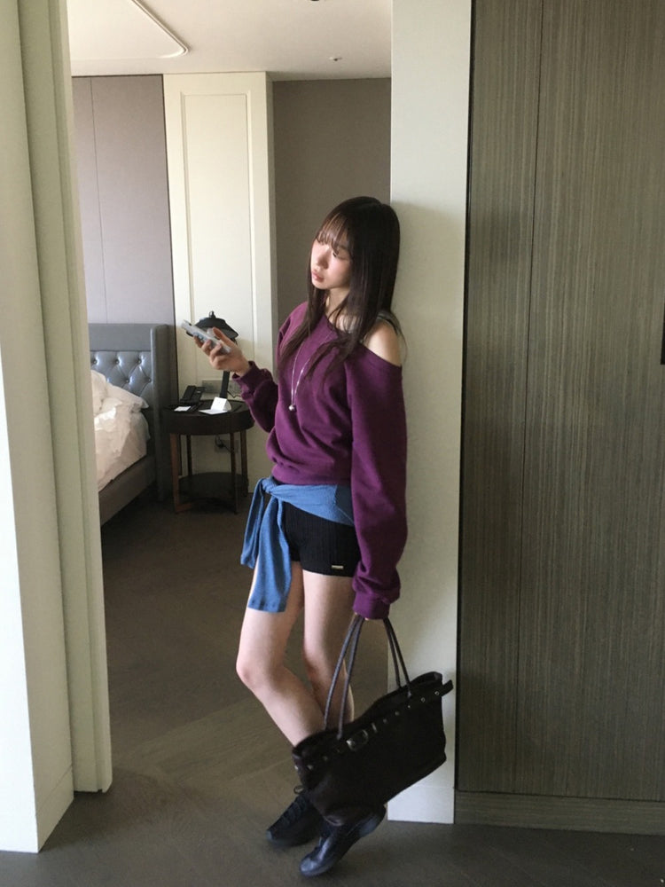 美色露肩細節衛衣
