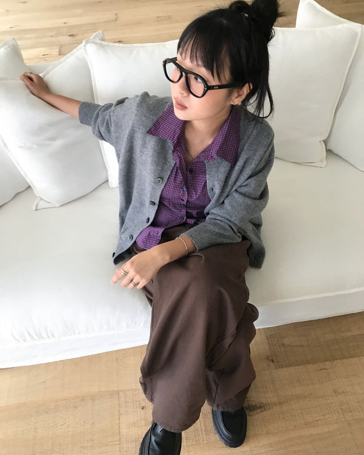 復古亮色格紋細節修腰襯衫