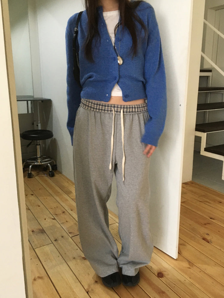 格紋反著腰頭細節棉褲