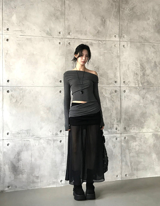 美肩側露腰細節上衣