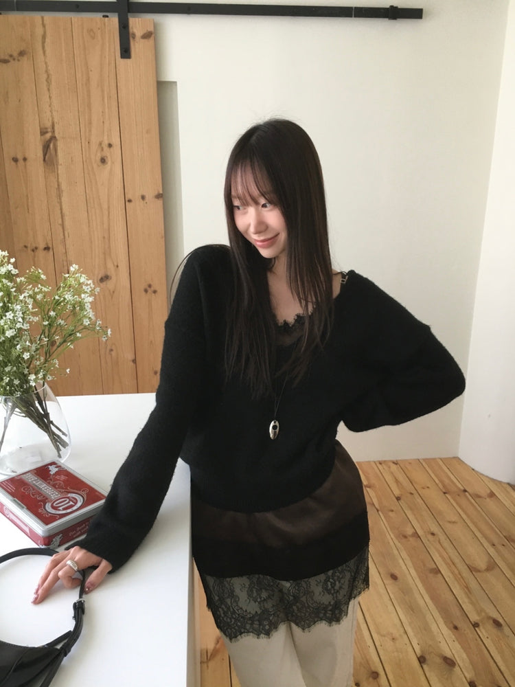 深V寬鬆針織毛衣