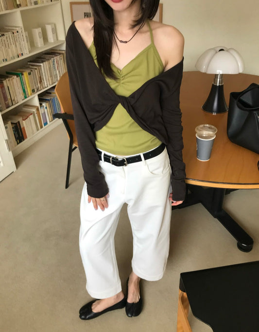 美色扭結細節上衣