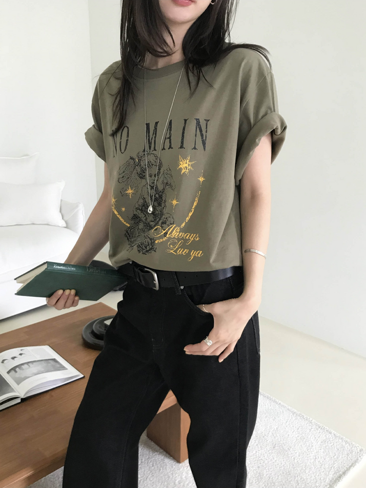 復古印花天使圖案寬鬆上衣